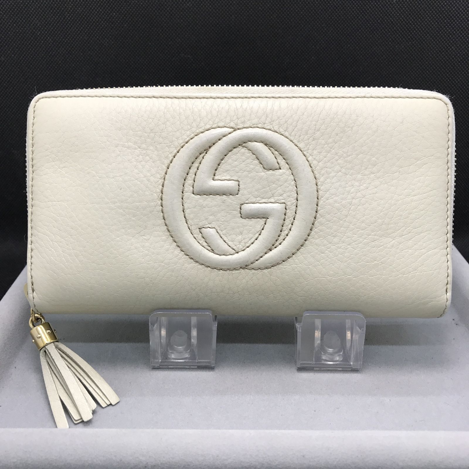 希少　GUCCI　グッチ　長財布　ソーホー　インターロッキングG　ラウンドファスナー　レザー　アイボリー系　2169