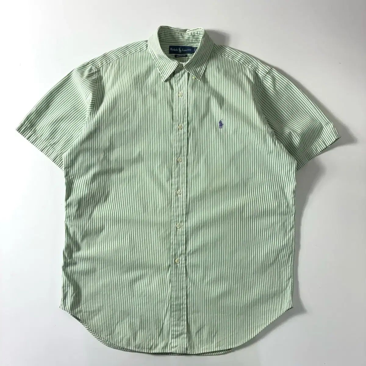 POLO ポロ ラルフローレン 刺繍 コットン ライトグリーン ストライプ 半袖 シャツ