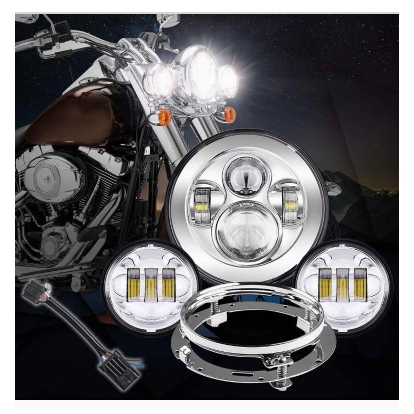 Chelhead 7インチ led ヘッドライト ハーレーダビッドソン用 4.5インチフォグランプ Hi/Lo切替型 LED補助灯 ヘッドランプキット シルバー