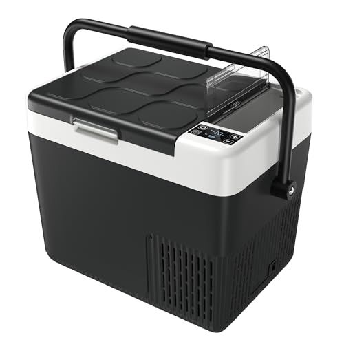 EUHOMY 車載冷蔵庫 18L ポータブル冷蔵庫 バッテリー内蔵可能 ハンドル付き 車載冷蔵庫 小型 -20℃?20℃ 急速冷凍 コンプレッサー式 MAX/ECOモード 4WAY電源対応 コンパクト AC100V DC12V/24V 省エネ 42dB静pms