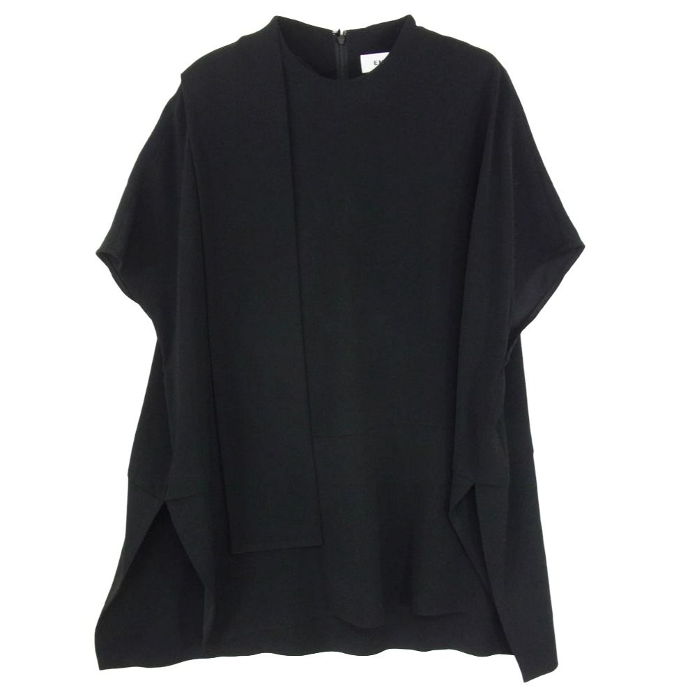 ENFOLD エンフォルド 22AW 300FA130-1540 PEダブルクロス Square Tie PULLOVER 半袖 ブラウス カットソー ブラック系 38【中古】