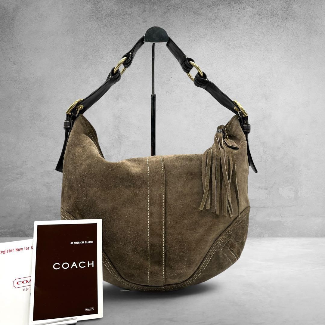 COACH Soho Suede Fringe Hobo Olive Brown 2976