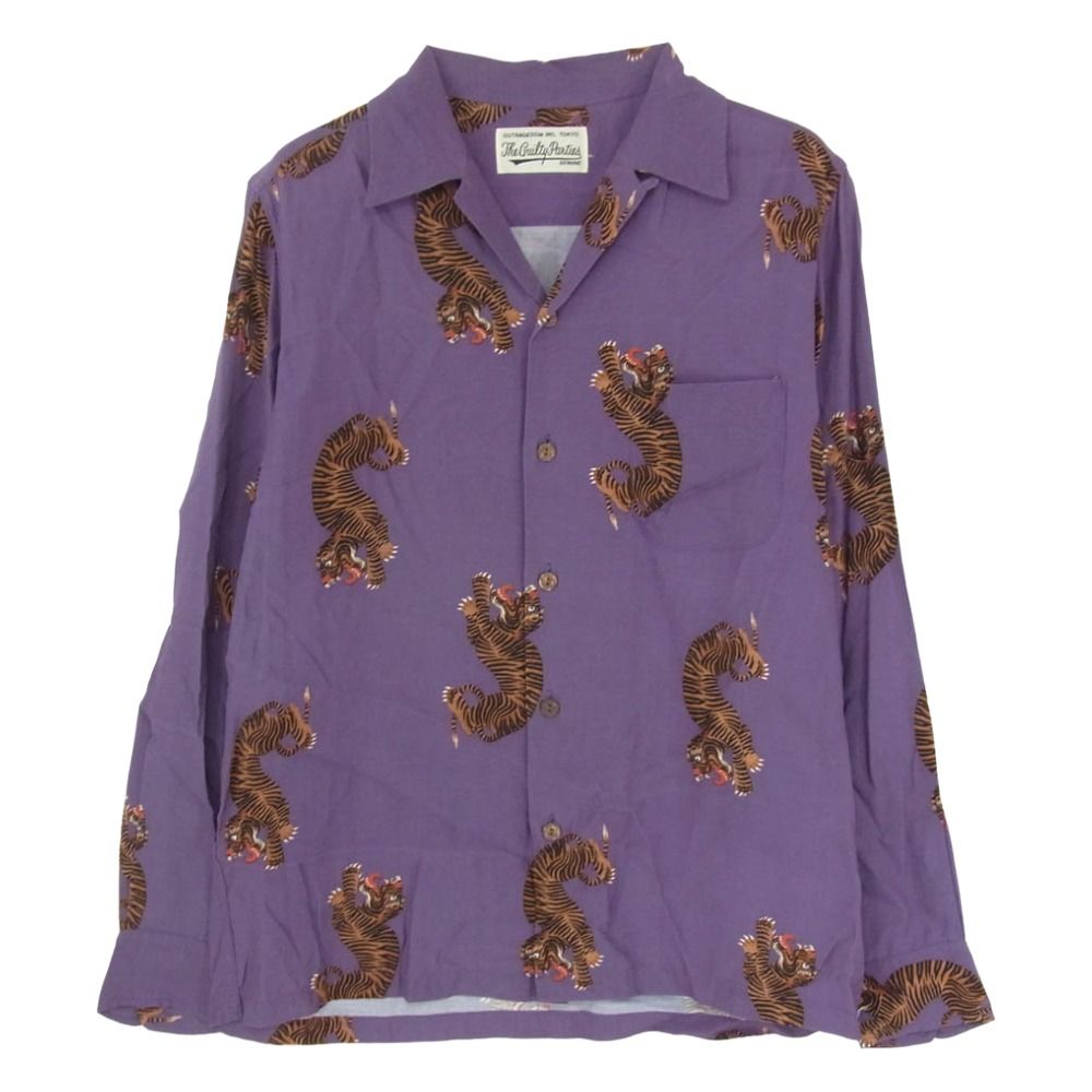 WACKO MARIA ワコマリア 20SS HAWAIIAN SHIRT L/S 虎柄 ハワイアン レーヨン オープンカラーシャツ 開襟 長袖シャツ パープル系 S【中古】