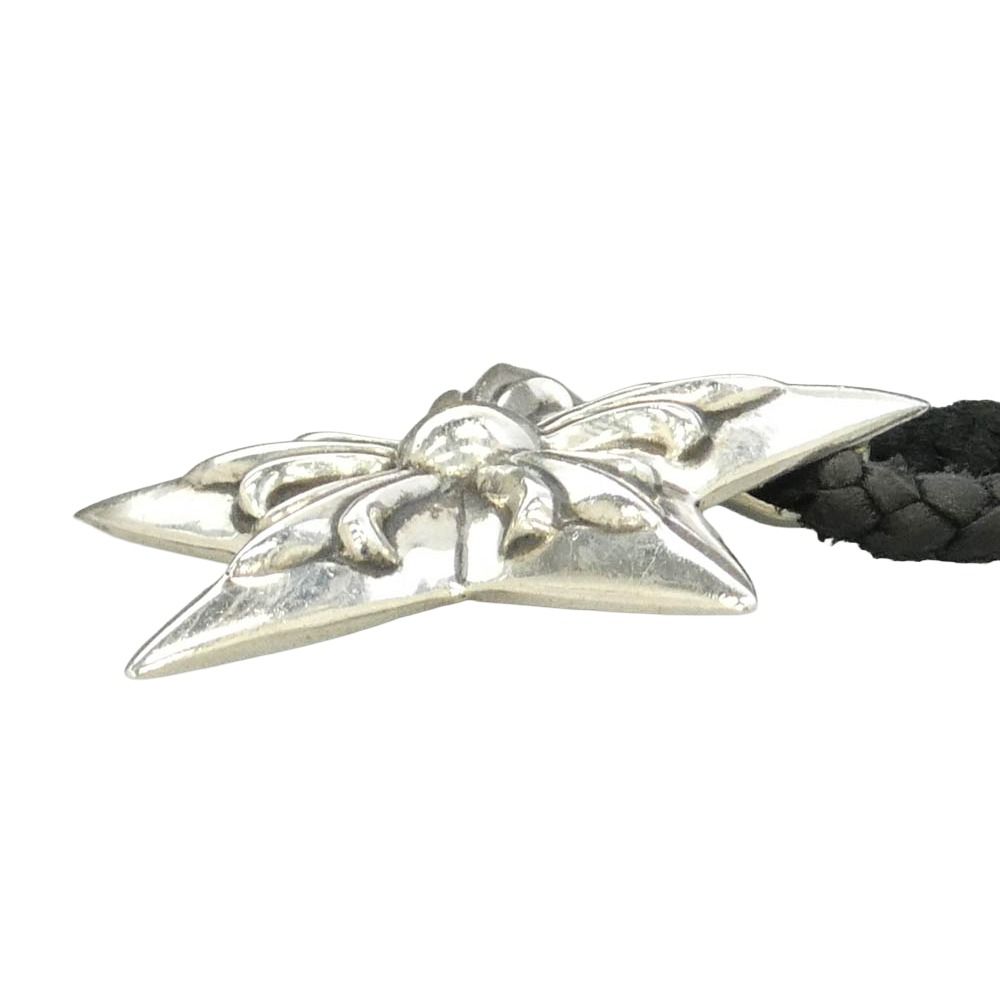 CHROME HEARTS クロムハーツ（原本有） STAR 5 POINT LEATHER BRAID ラージ 5ポイントスター レザーブレード ネックレス ブラック系 シルバー系【中古】 CHROME HEARTS クロムハーツ（原本有） STAR 5 POINT LEATHER BRAID