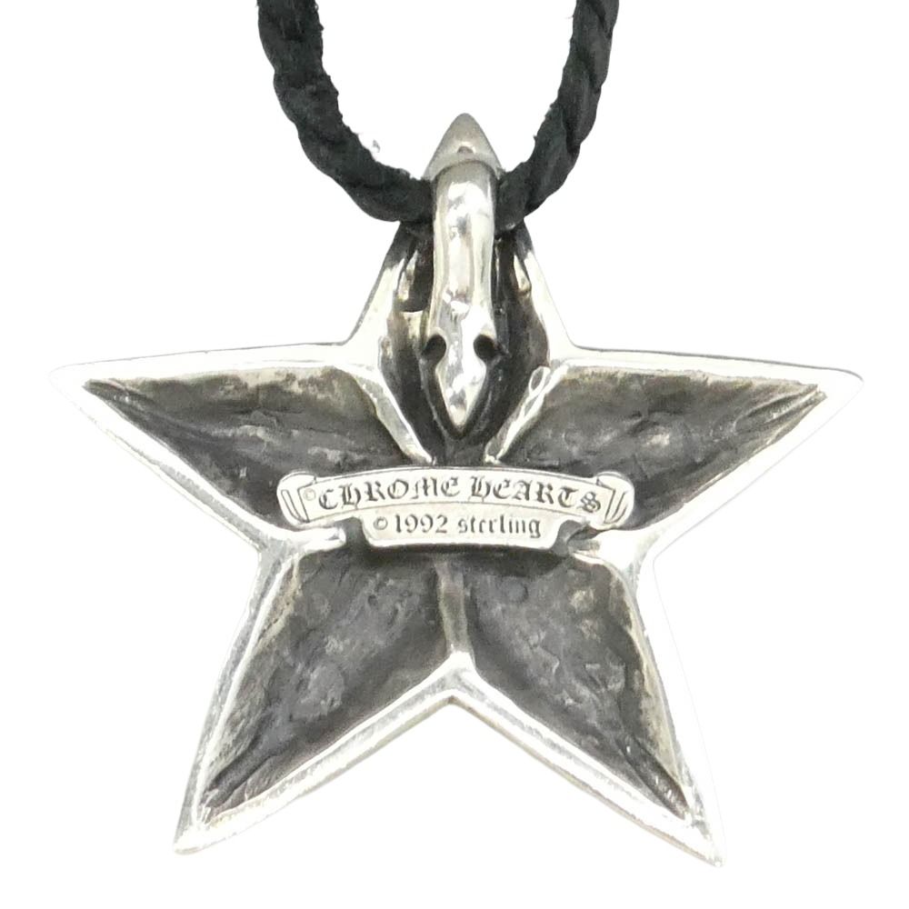 CHROME HEARTS クロムハーツ（原本有） STAR 5 POINT LEATHER BRAID ラージ 5ポイントスター レザーブレード ネックレス ブラック系 シルバー系【中古】 CHROME HEARTS クロムハーツ（原本有） STAR 5 POINT LEATHER BRAID