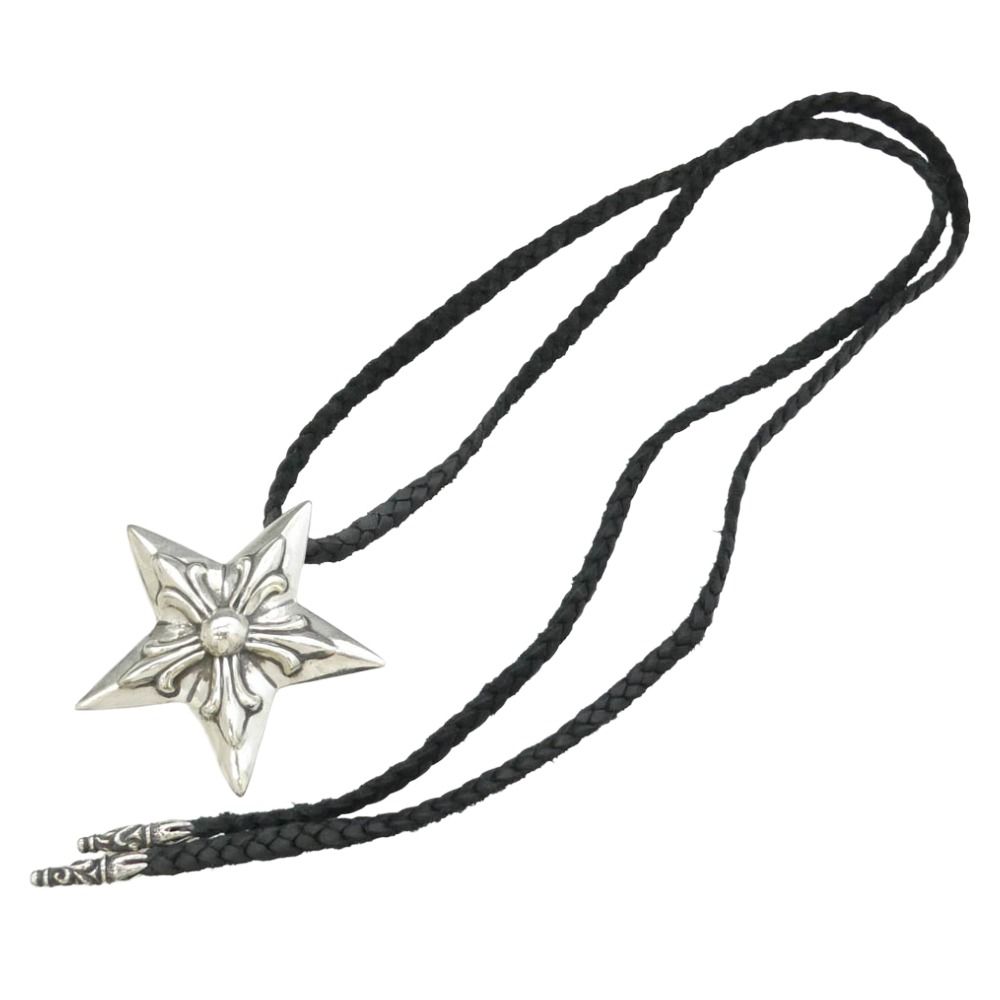 CHROME HEARTS クロムハーツ（原本有） STAR 5 POINT LEATHER BRAID ラージ 5ポイントスター レザーブレード ネックレス ブラック系 シルバー系【中古】 CHROME HEARTS クロムハーツ（原本有） STAR 5 POINT LEATHER BRAID