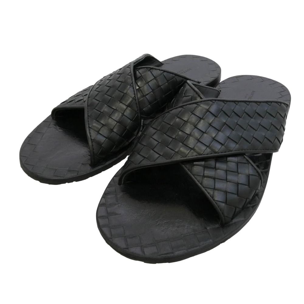 BOTTEGAVENETA ボッテガヴェネタ Intrecciato イントレチャート レザー サンダル ブラック系 41【中古】