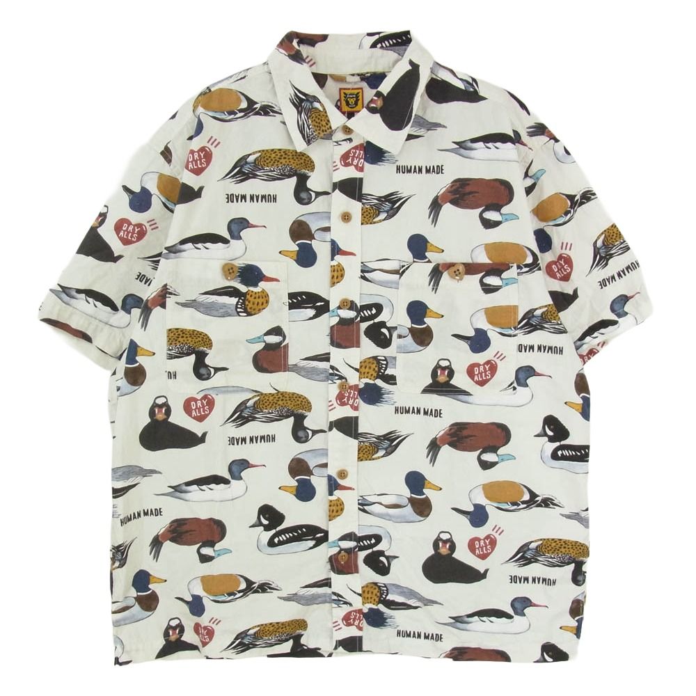 HUMAN MADE ヒューマンメイド Duck Shirt Short Sleeve ダック 総柄 半袖 シャツ オフホワイト系 XL【中古】