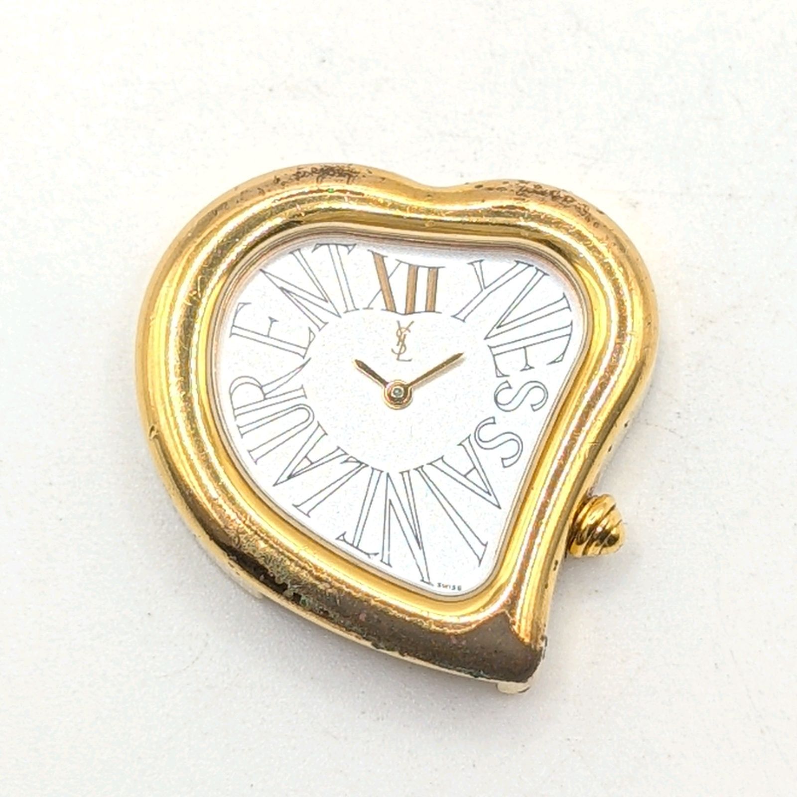 Yves Saint Laurent 34742 Watch quartz Heart watch Gold Shell dial Y2K 00S イブサンローラン 時計 クオーツ ハート レディース ゴールド ヴィンテージ 激レア 不動品
