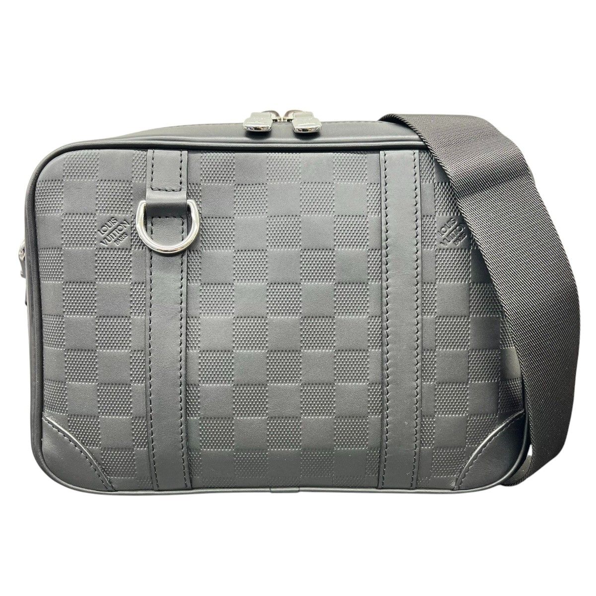 LOUIS VUITTON 希少 極美品 ルイヴィトン シリウス メッセンジャー ダミエ アンフィニ ショルダーバッグ N45286 RFID確認済 レザー ブラック クロスボディ セカンドバッグ ヴィトン Aランク 鑑定済 中古