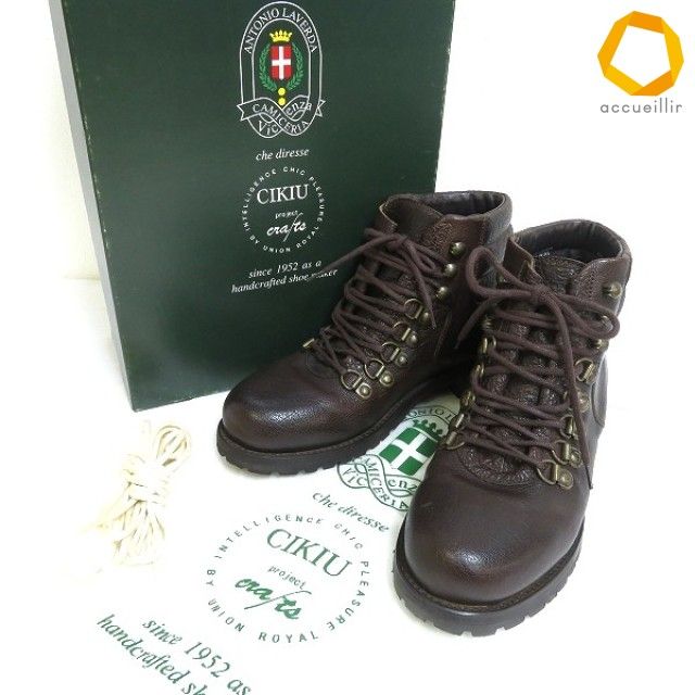 #as チキユ CIKIU ブーツ 24.5 39 こげ茶 ASPEN BOOT 3350 レザー 本革 イタリア製 箱・袋・替え紐付き ユニセックス [1014457] k01