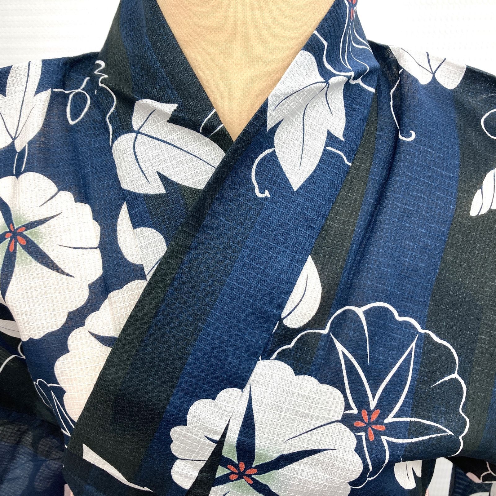 浴衣 ゆかた 紺色系 朝顔柄 身丈約162.5㎝ 綿100％ USED現状品 YMT6 