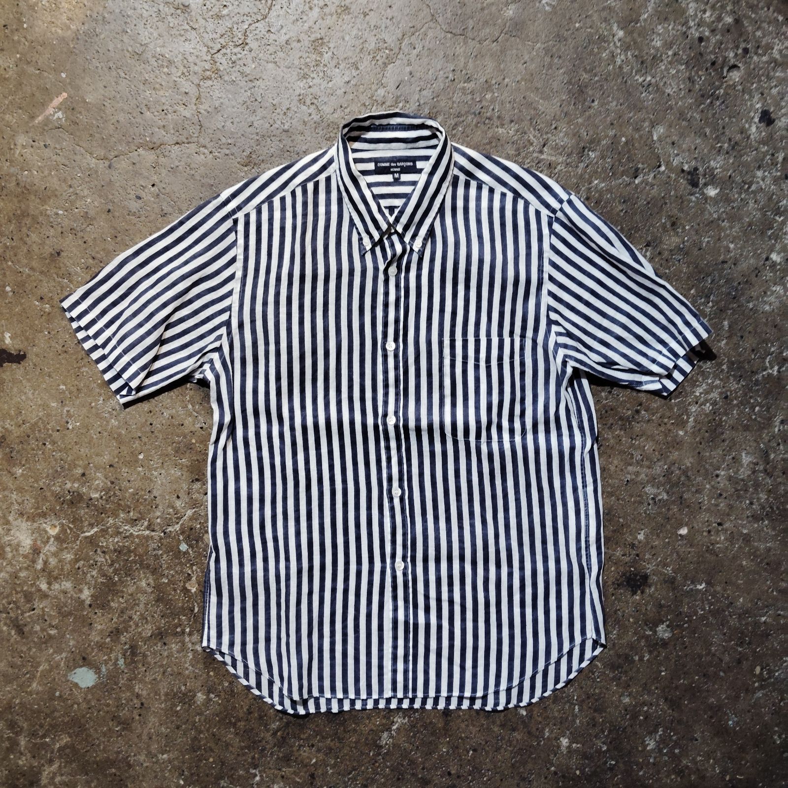 COMME des GARCONS HOMME 09ss リネンストライプシャツ ボタンダウン 製品洗い加工 コムデギャルソンオム 2009ss AD2008