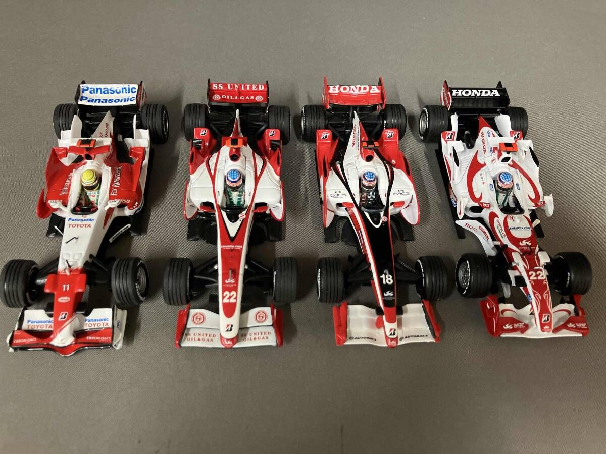 ジャンク（破損、部品欠品あり）/ ミニチャンプス ミニカー 4点セット レーシングカー TF107、SA06、SA08、RA106 トヨタ ホンダ