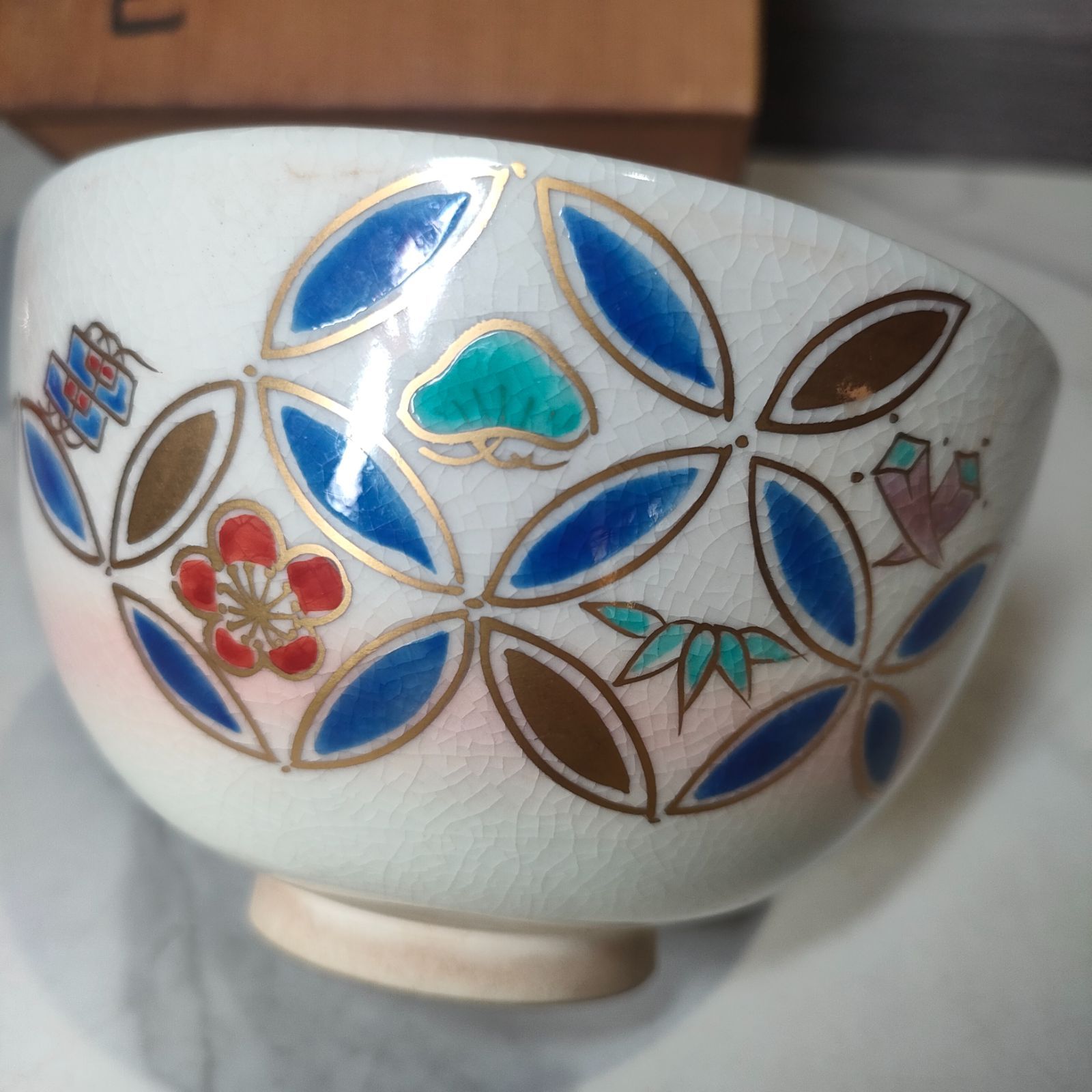 ㉓【美品・共箱】七宝 清水焼 京焼 平安翠浩 宮本翠浩 抹茶碗 JAPAN アンティーク Vintage 仁清雲錦 菓子鉢 茶道具 貫入