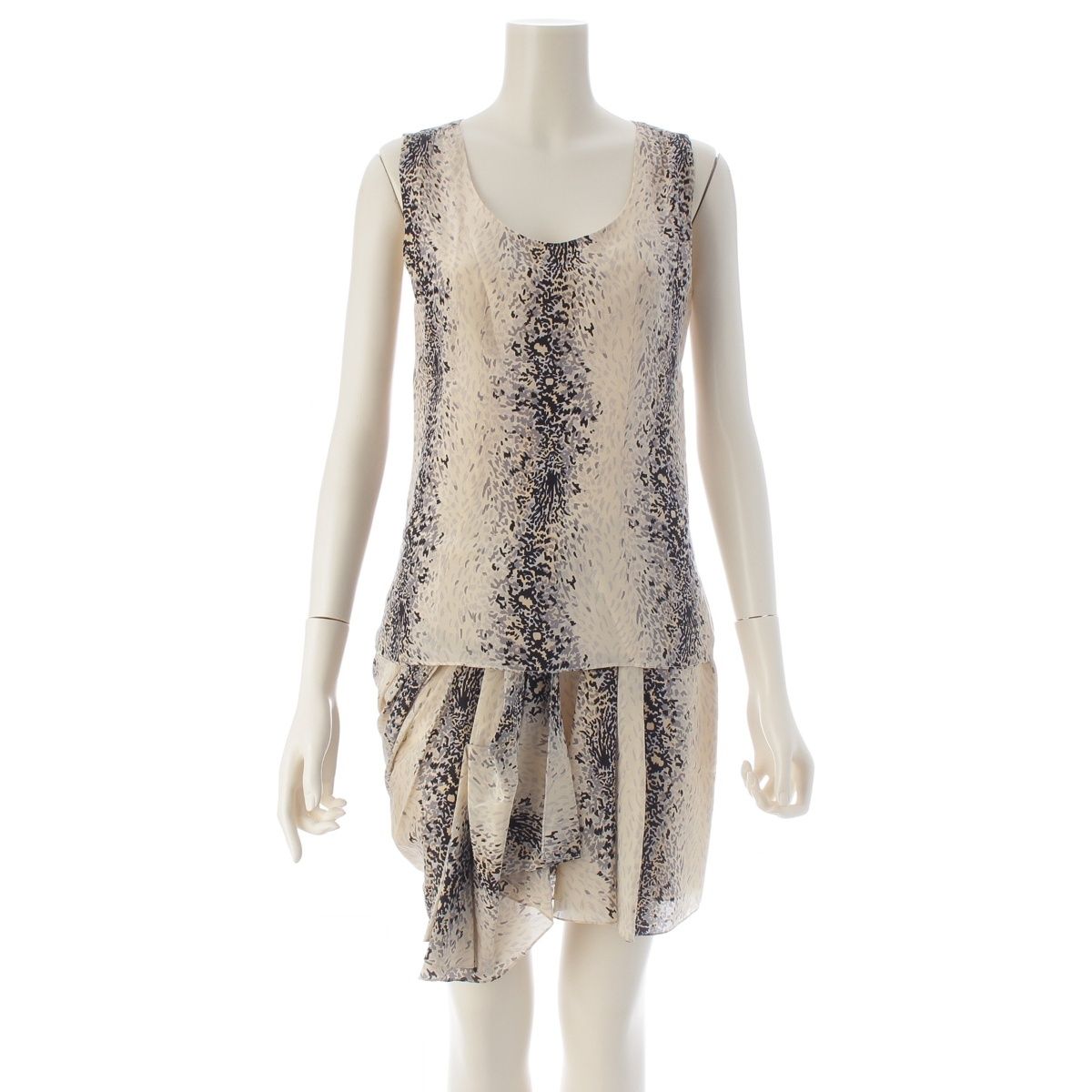 バレンシアガ 2009 FALL BY nicolas ghesquière 二コラ期 シルクプリント ノースリーブ シャツ スカートセットアップ セットアップ 229348 229978 ホワイト ブラック 36【中古】