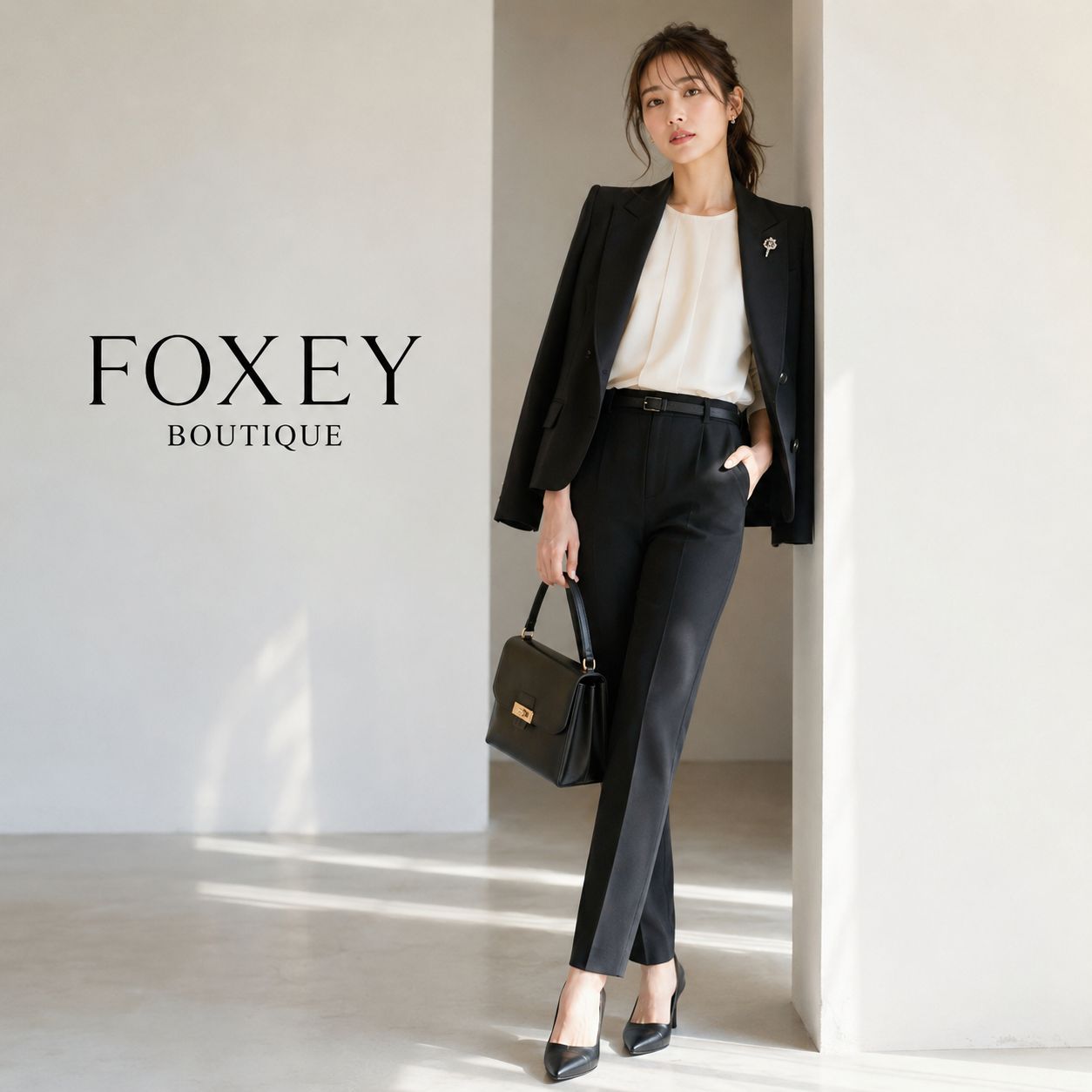 【1度着用 未使用級の美しさ】【参考価格116,600円】FOXEY BOUTIQUE 40462 / フォクシーブティック パンツ レディスレンダー 38 ブラック 【ベルト付】ウール 美脚 脚長効果 通勤 オフィスカジュアル 女子会 お出かけ
