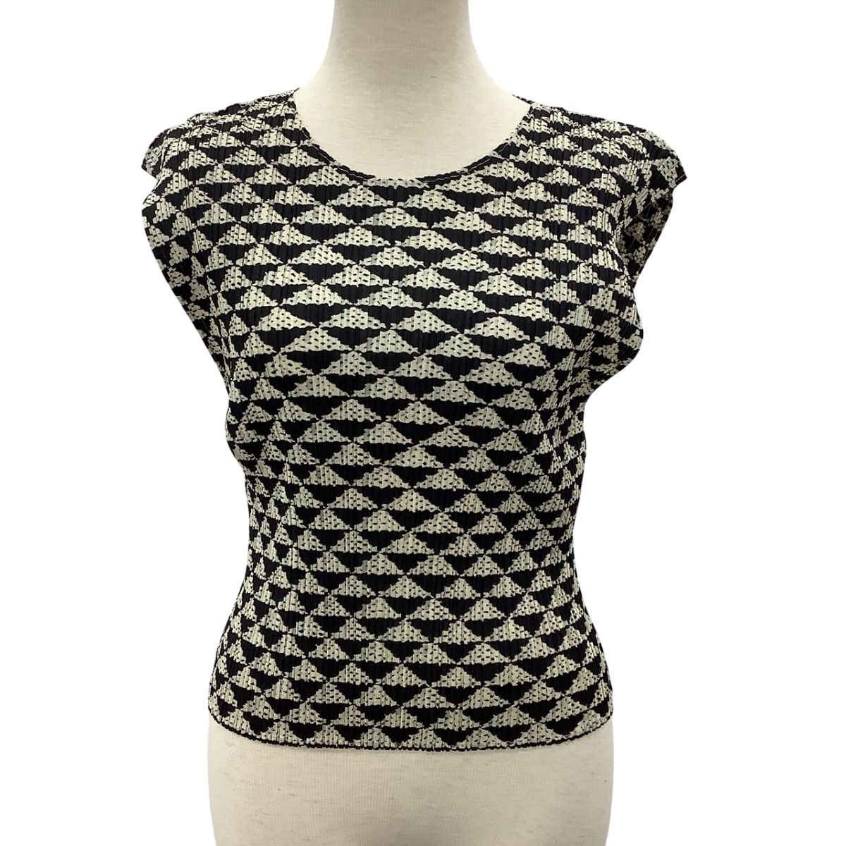 ISSEY MIYAKE イッセイミヤケ PLEATS PLEASE カットソー 総柄 SIZE 3 PP82-JK574 ベージュ×ブラック