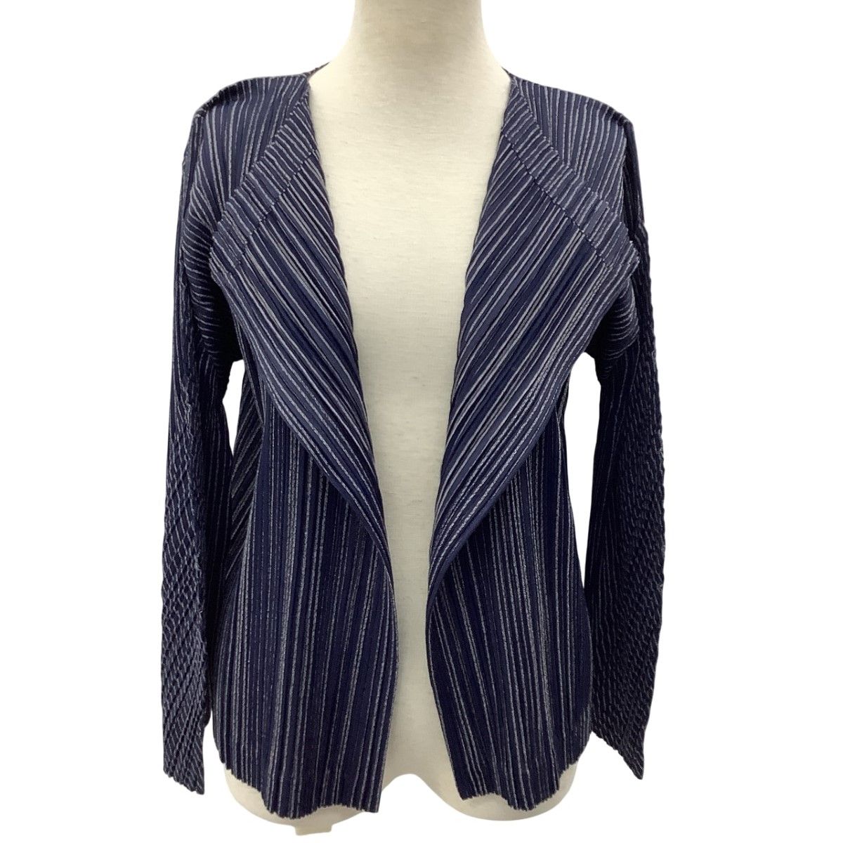 ISSEY MIYAKE イッセイミヤケ PLEATS PLEASE カーディガン ストライプ SIZE 3 PP63-JO744 ネイビー
