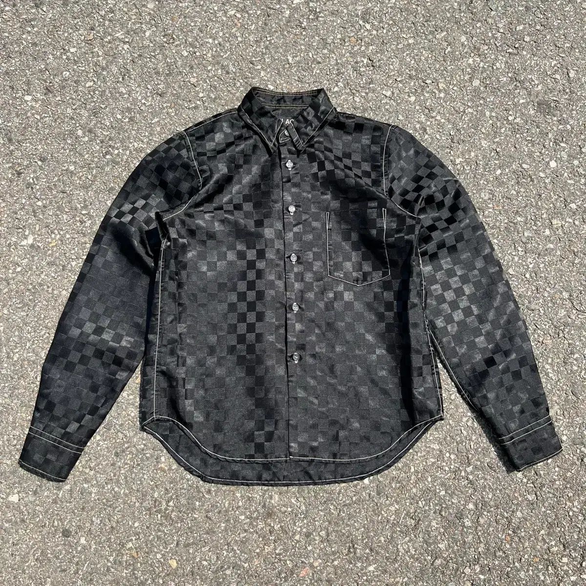 COMME des GARCONS ブラック サテン チェッカーボード シャツ