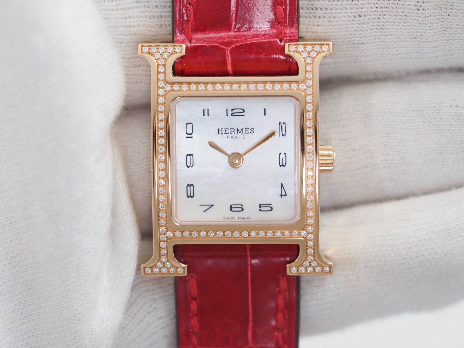 HERMES エルメス ホイヤー H HH1.273 K18PG ダイヤ レディース クオーツ 箱付 [79456]