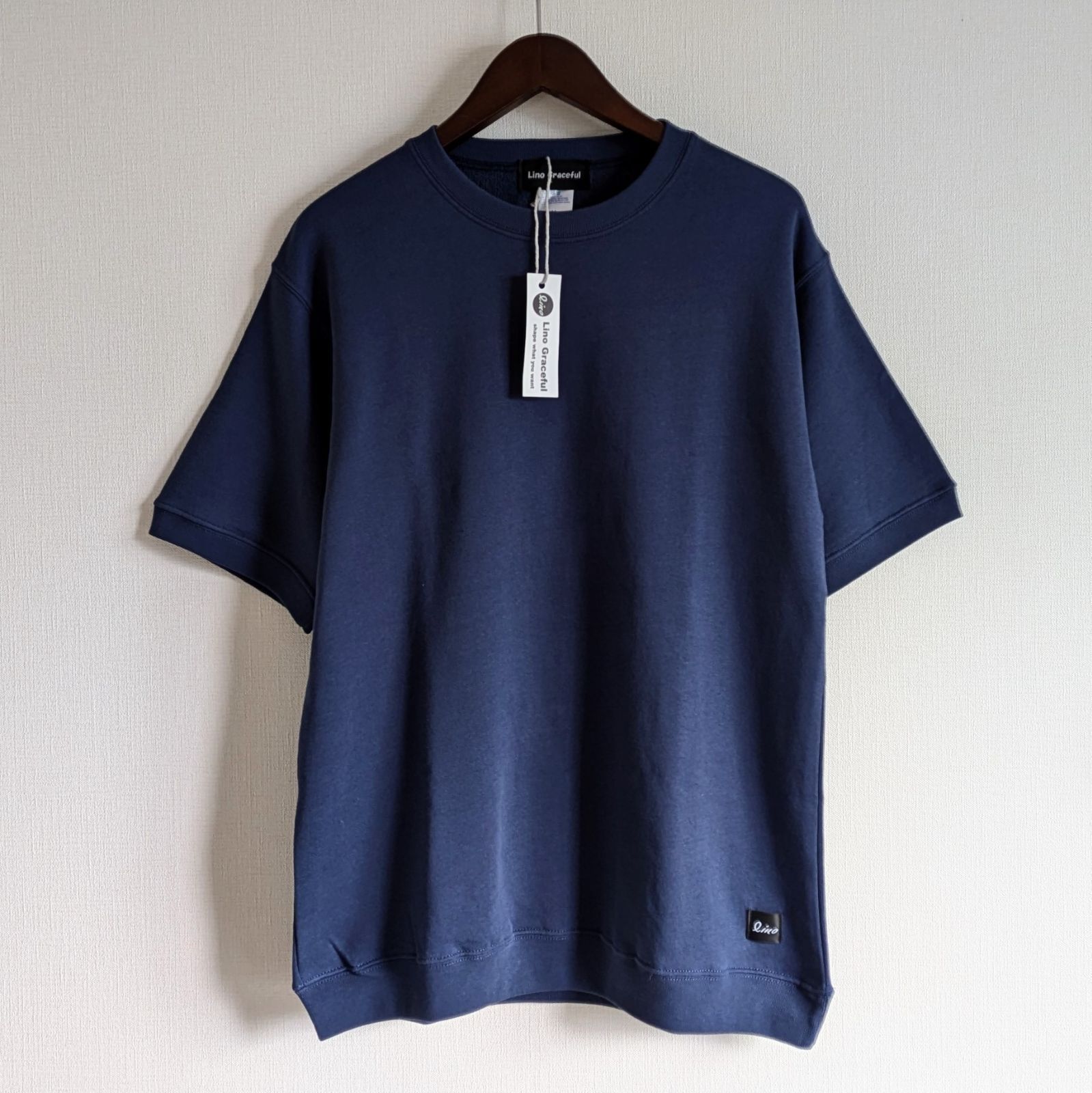 新品 lino by Lino Graceful スウェットTシャツ 裏パイルスウェット半袖Tシャツ ゆったり (ネイビー) S/M/L/XL ユニセックス/メンズ/レディース