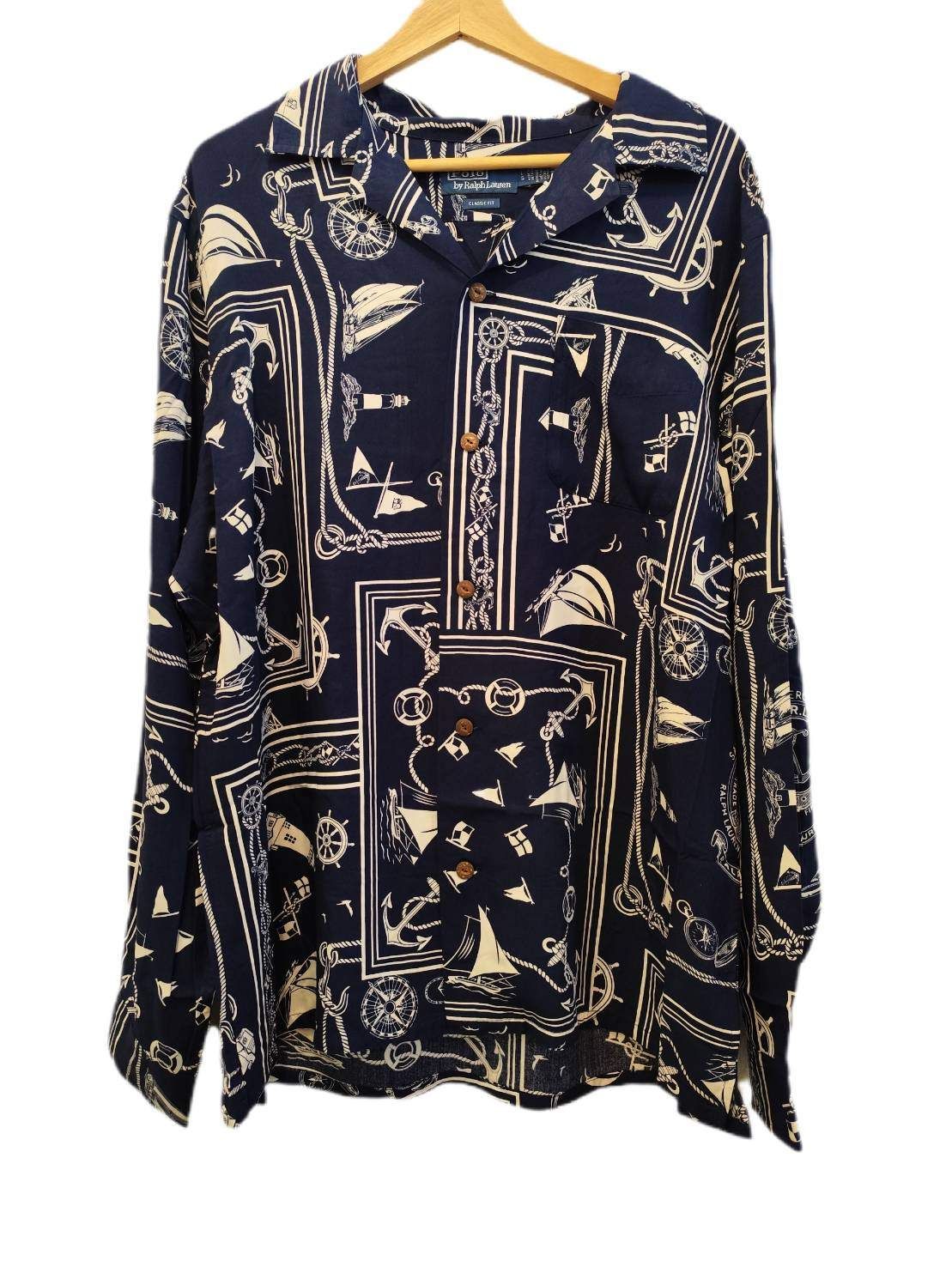 POLO Ralph Lauren オープンカラー長袖シャツ size:L ネイビー×ホワイト Nautica Bandanna Shirt