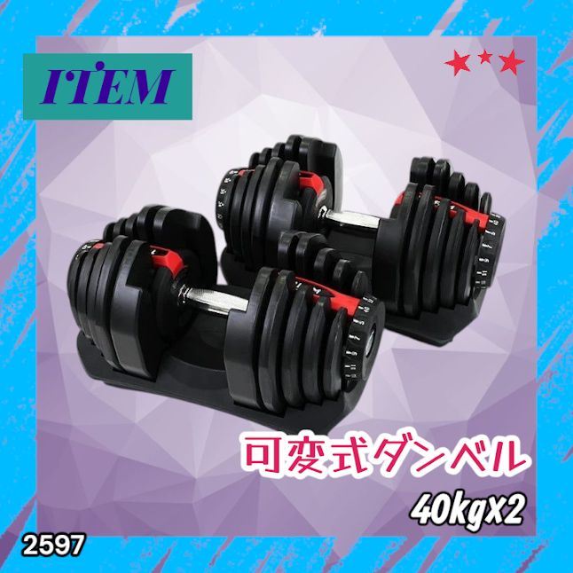 #2597 ダンベル 可変式 レッド 40kg 2個 総重量80kg 多機能 5~40kg 17段階調節 分かりやすいキロ表示 安全設計 省スペース 収納可能 ※一部地域離島別途配送料有