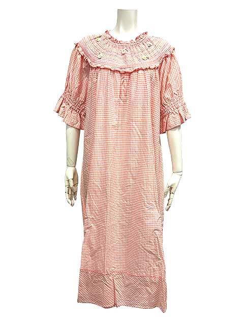 【中古】PINK HOUSE ピンクハウス ワンピース ギンガムチェック 半袖 フラワー コットン レディース＿S10＿セルモアから出品＿s-0245-r10