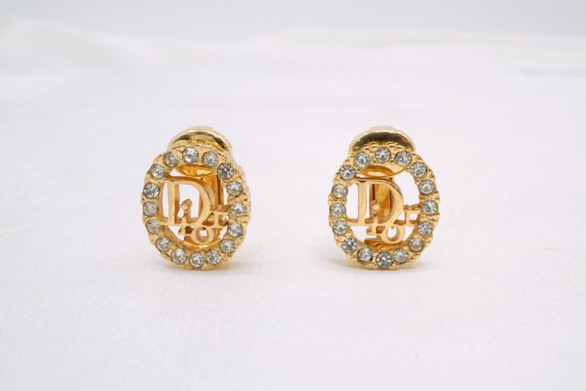 クリスチャン ディオール ヴィンテージ イヤリング ラインストーン オーバル アクセサリー メッキ 金 ゴールド Christian Dior 6719j