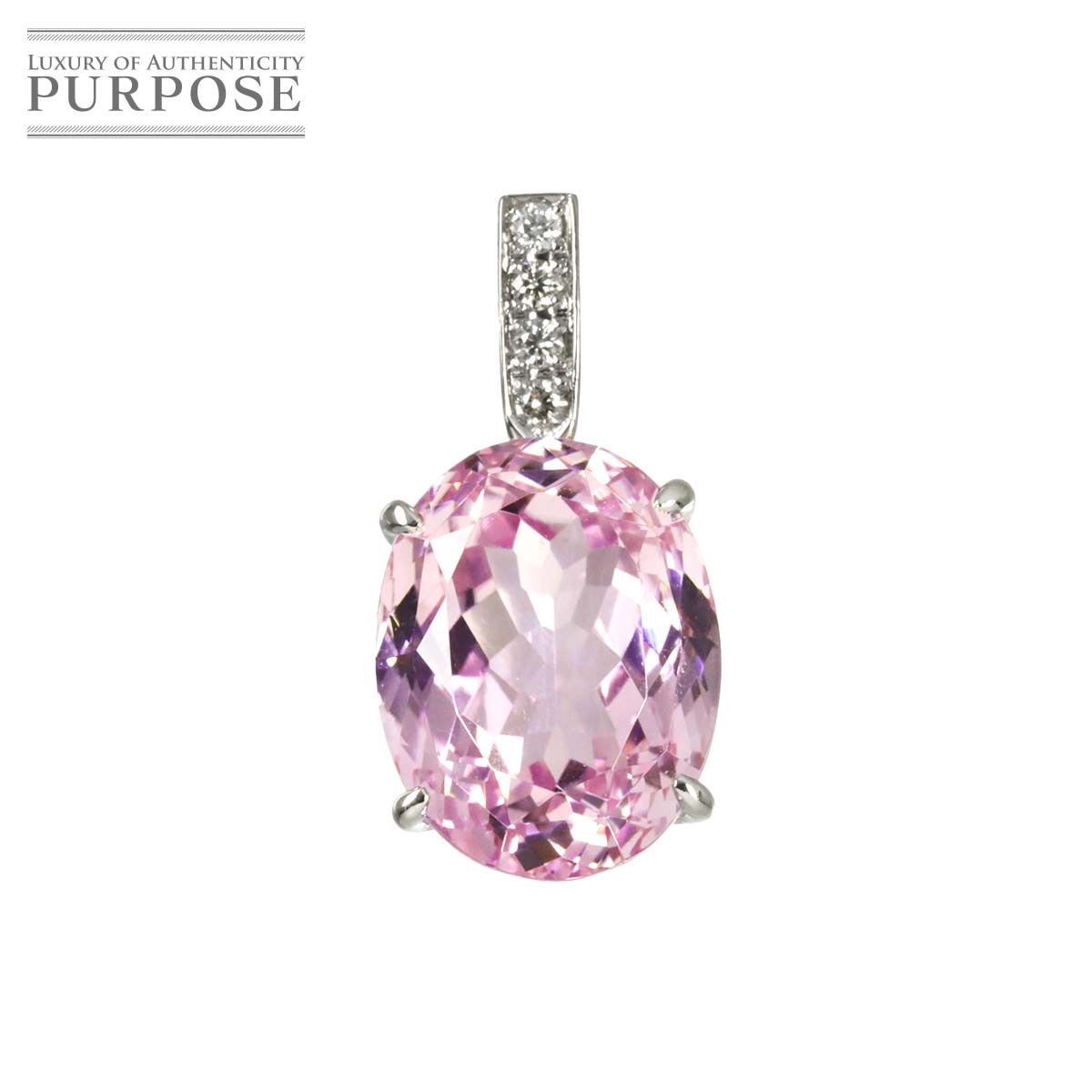 クンツァイト 8.00ct ダイヤ 0.05ct Pt プラチナ ペンダント トップ 【ソーティング付き】 Kunzite Pendant 90320424
