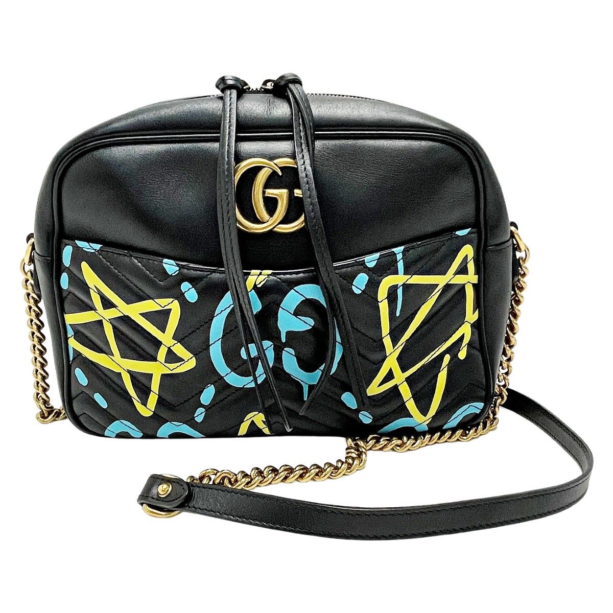 GUCCI グッチ GGマーモント 443499 ブラック/イエロー/ブルー チェーンショルダーバッグ レディース ゴールド金具