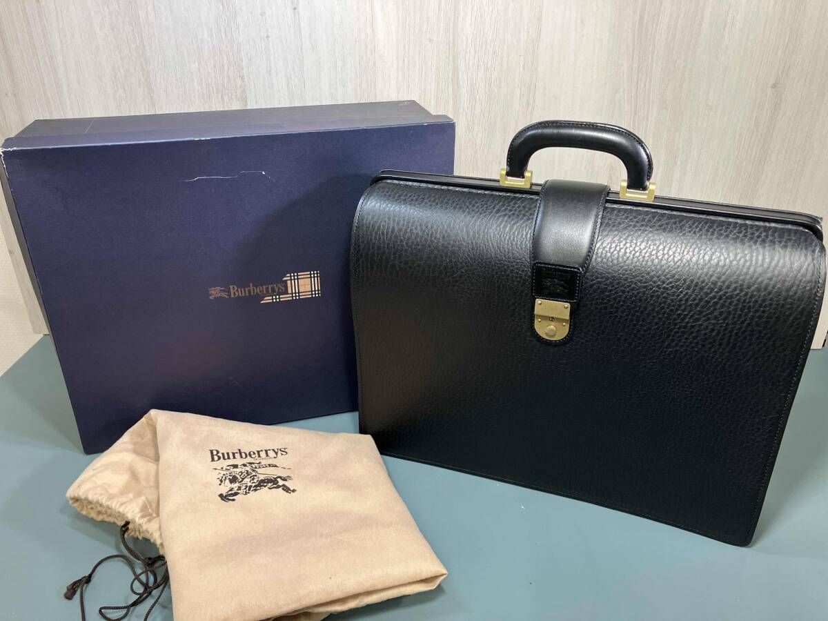 バーバリーロンドン ダレスバッグ ロック金具 ハンドバッグ レザー 黒 メンズ バーバリーロンドン ダレスバッグ ロック金具 ハンドバッグ レザー 黒