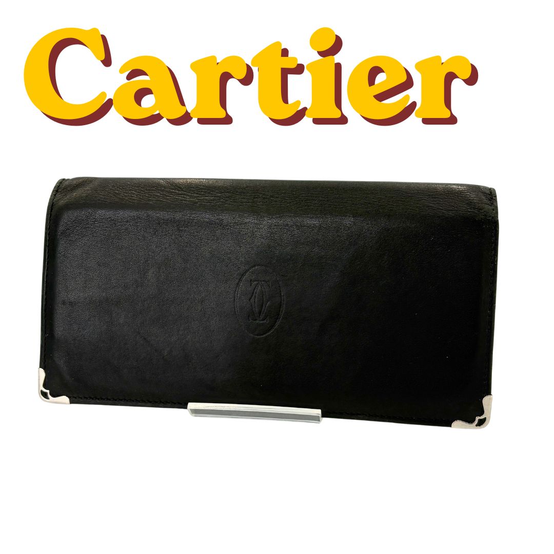 Cartier 長財布 レザー ブラック ボルドー