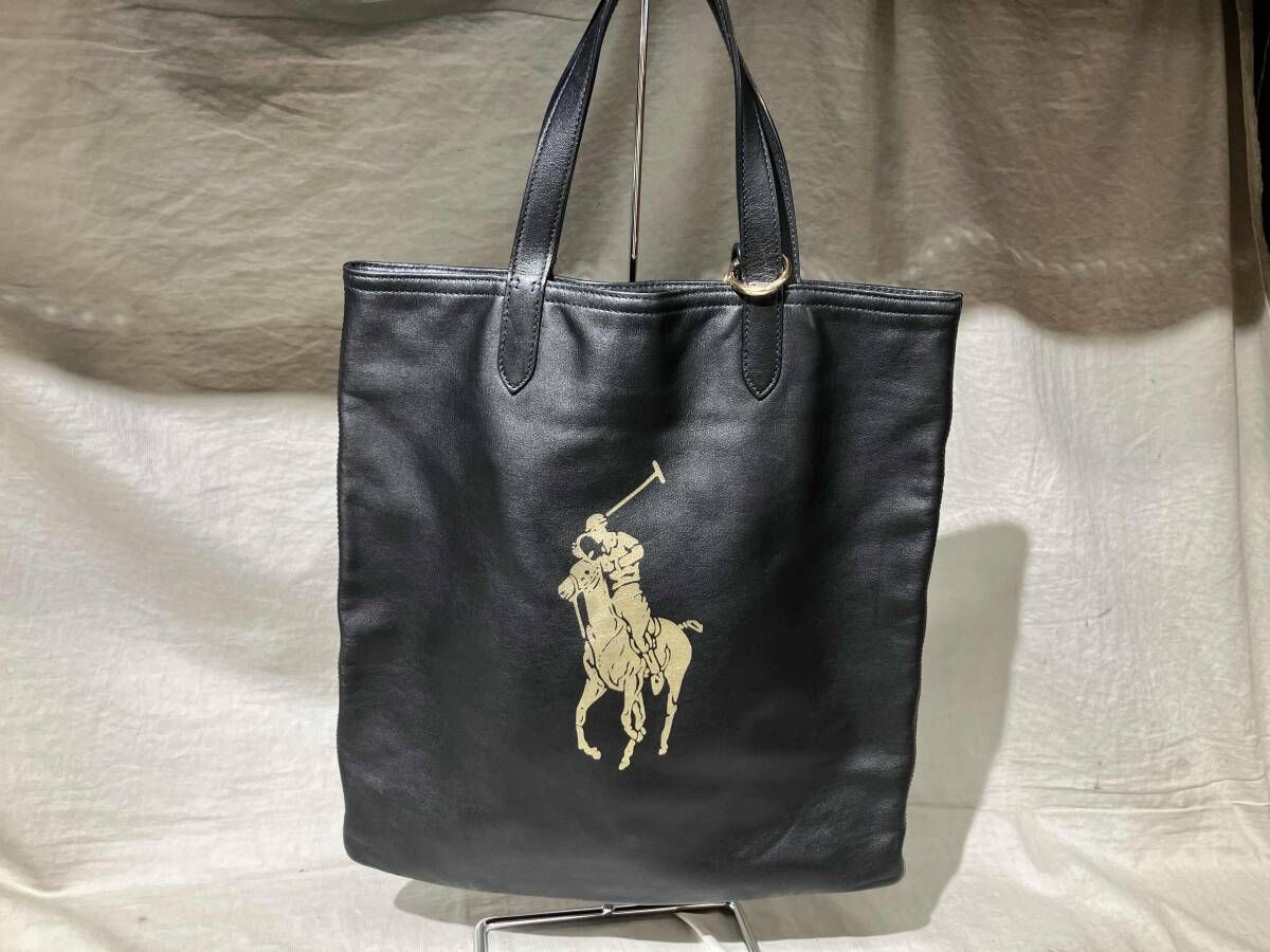 RALPH LAUREN トートバッグ レザー ブラック ラルフローレン