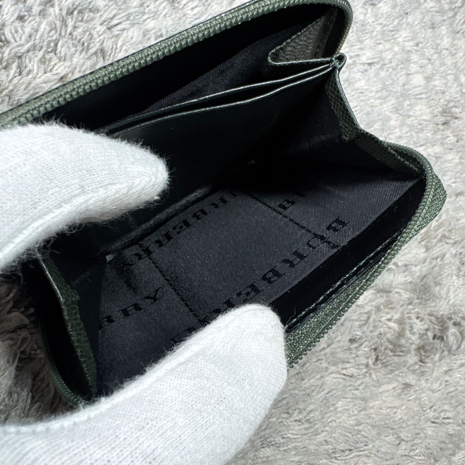 美品】BURBERRY バーバリー コインケース 小銭入れ レザー グリーン 
