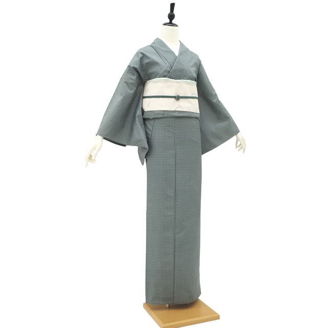 中古】 大島紬 本場奄美大島紬 単衣 着物 リサイクル 正絹 春 秋 灰緑