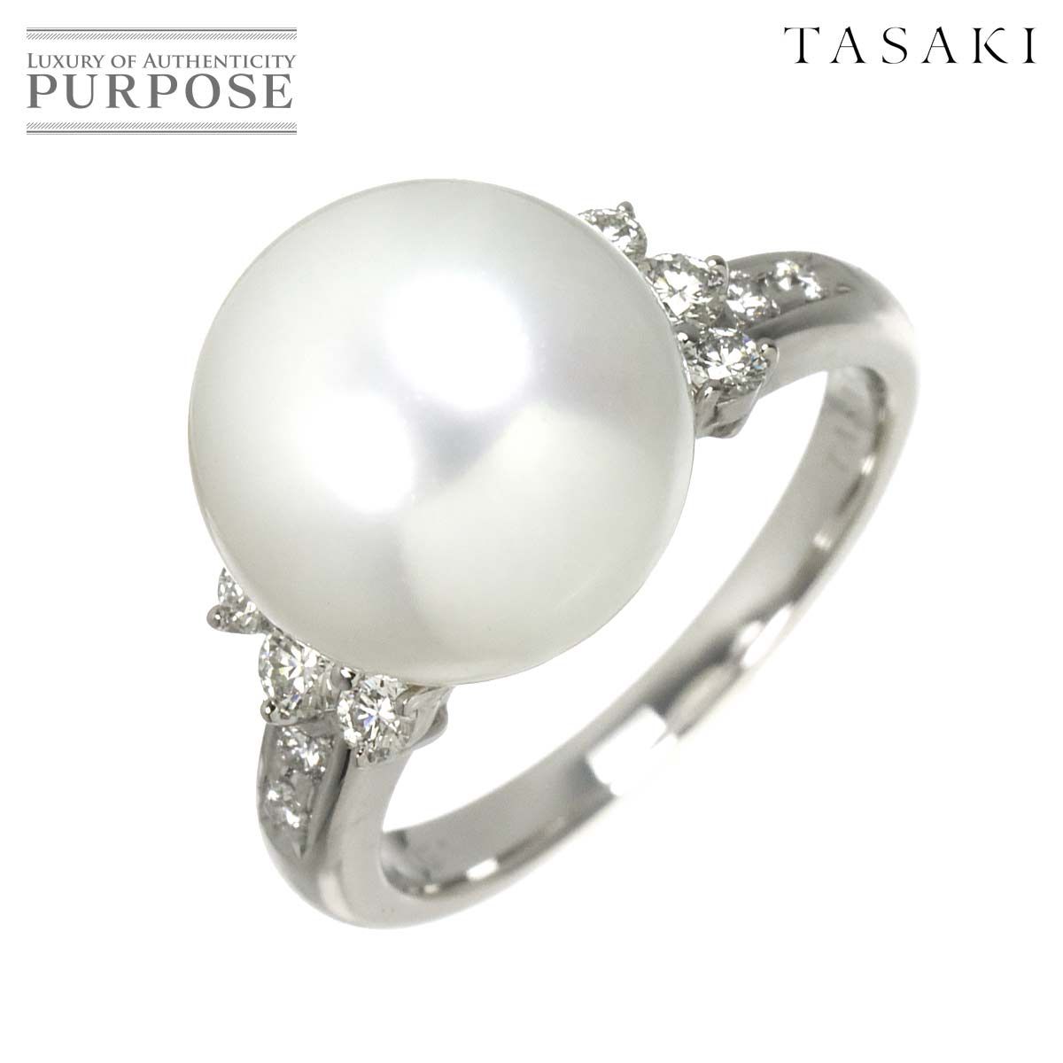 タサキ TASAKI 10号 リング 白蝶真珠 11.6mm ダイヤ 0.23ct K18 WG ホワイトゴールド 750 パール 指輪 田崎真珠 Pearl Ring 90317568