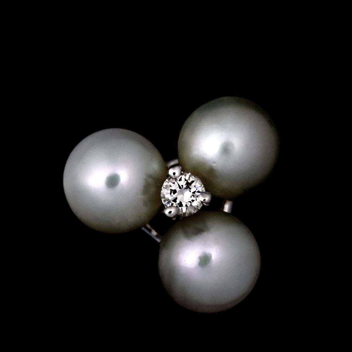 ミキモト MIKIMOTO アコヤ真珠 4.3mm ダイヤ ピアス K18 WG ホワイト 