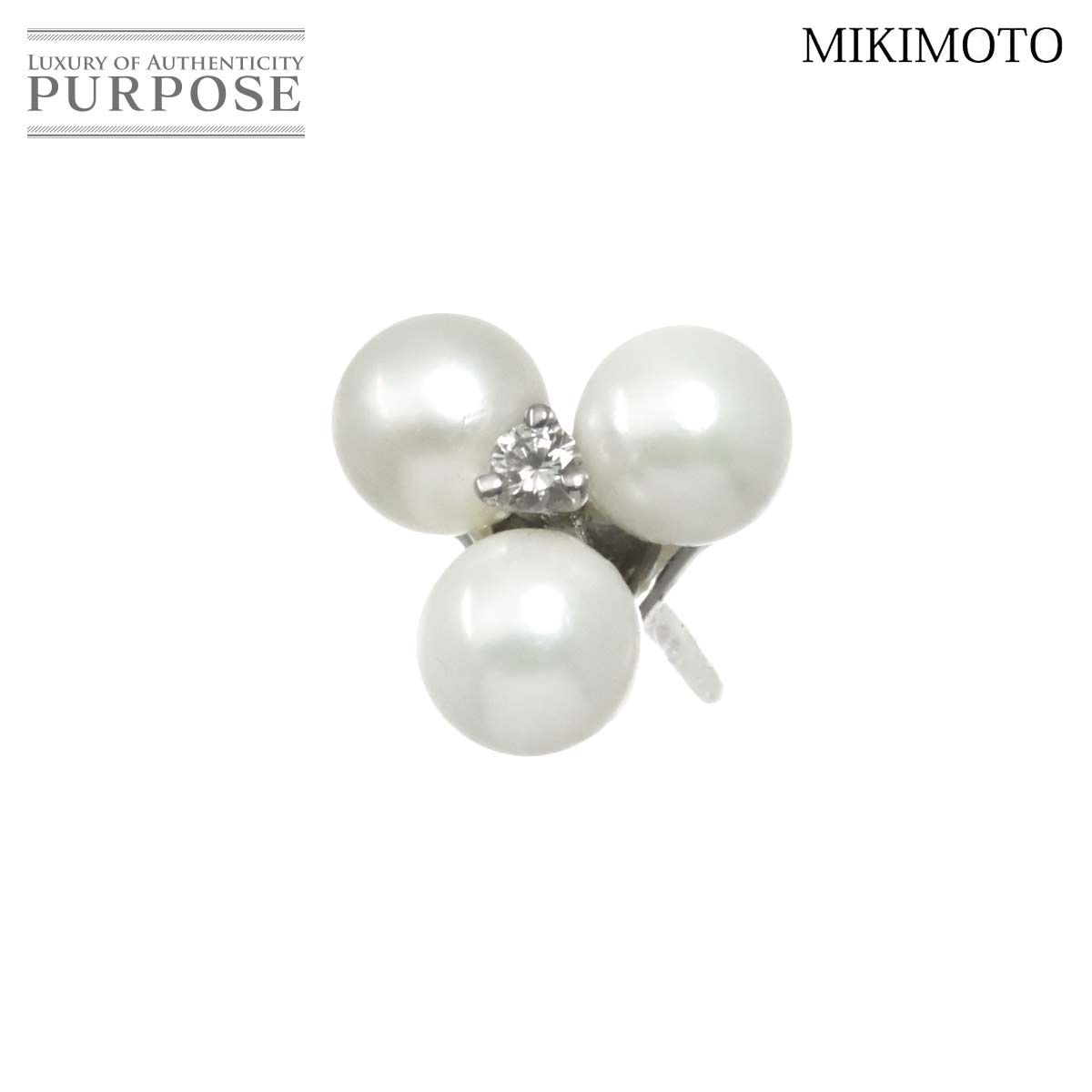 ミキモト MIKIMOTO アコヤ真珠 4.3mm ダイヤ ピアス K18 WG ホワイト 