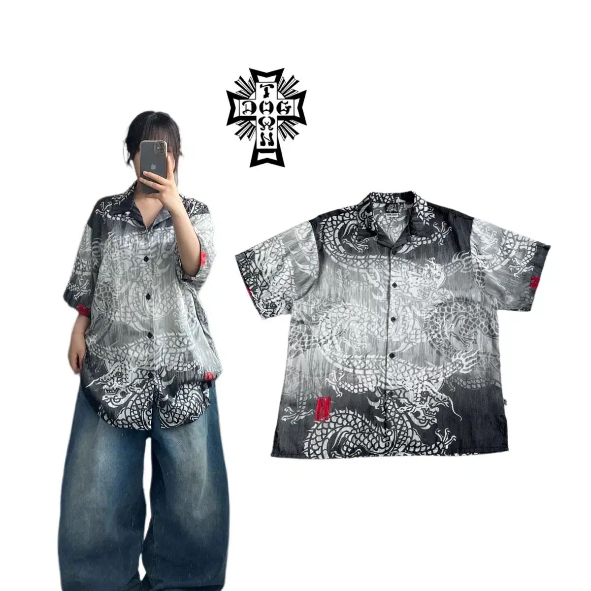 DOGTOWN ドッグタウン ドッグタウン オリエンタル Dragon ドラゴンディフュージョン 용 半袖 シャツ