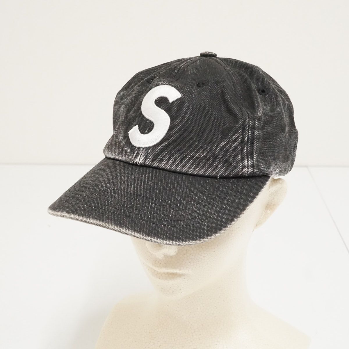 Supreme シュプリーム キャンバスSロゴ6パネルキャップ USED品 デニム風 ブラック 刺繍 帽子 ベースボールキャップ X9829