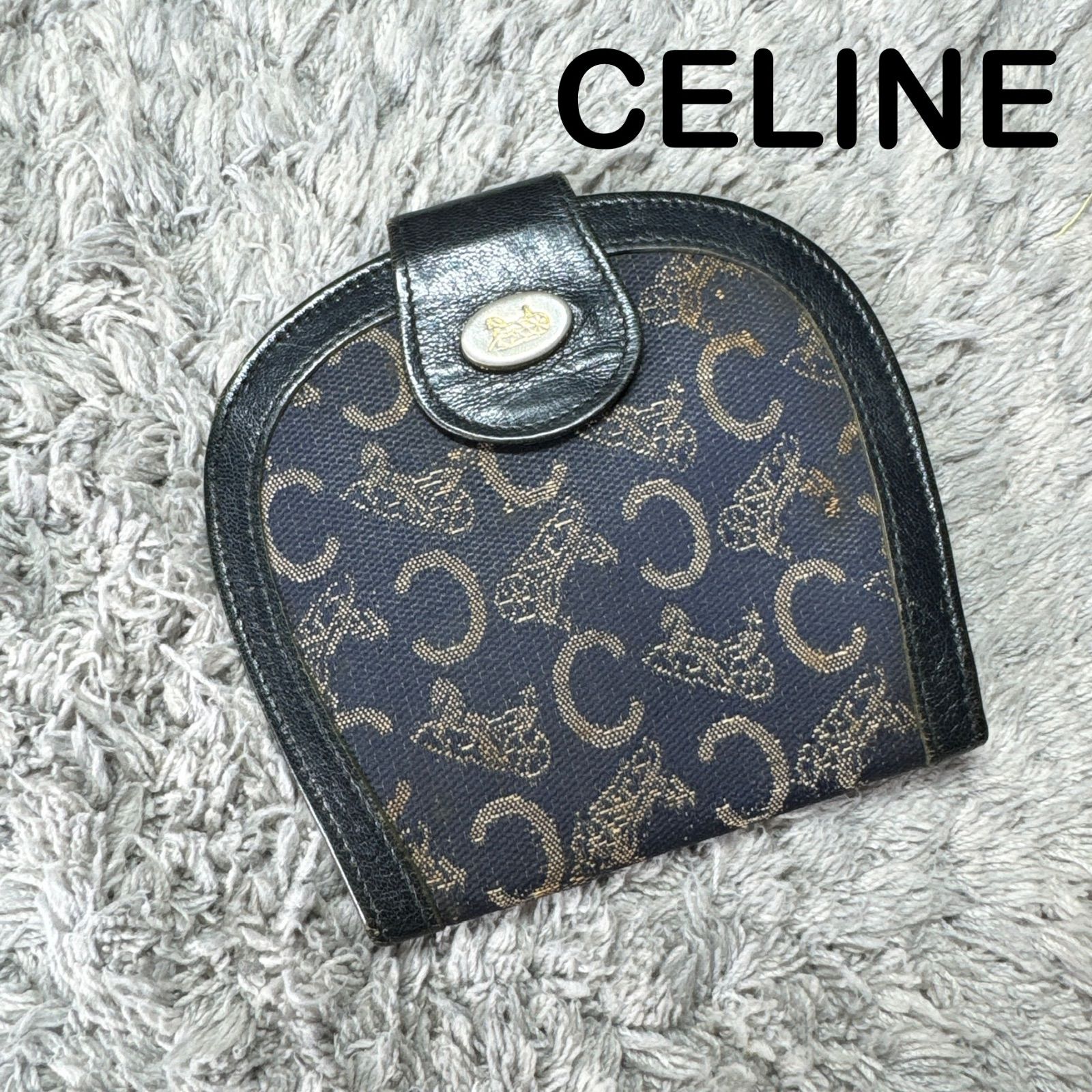 セリーヌ 2つ折り財布 クロコ 型押し カーフスキン ブラック レザー 