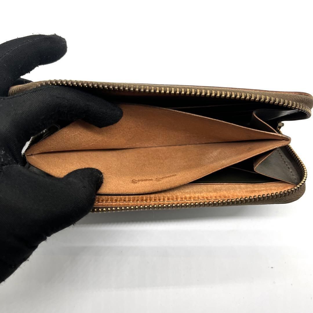 BROWN BROWN 本革 ラウンドファスナー 長財布 オリーブブラウン 3009