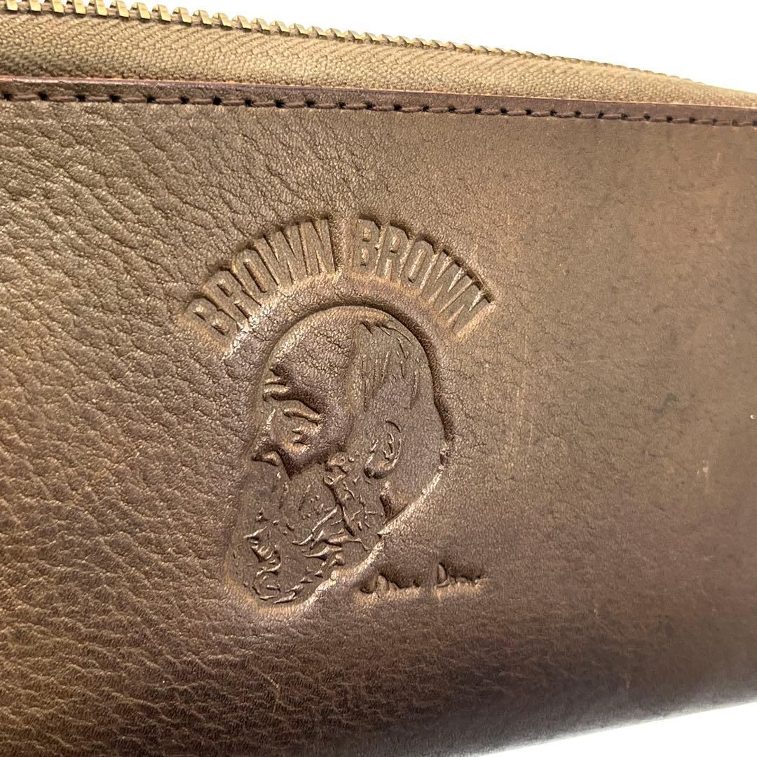 BROWN BROWN 本革 ラウンドファスナー 長財布 オリーブブラウン 3009 