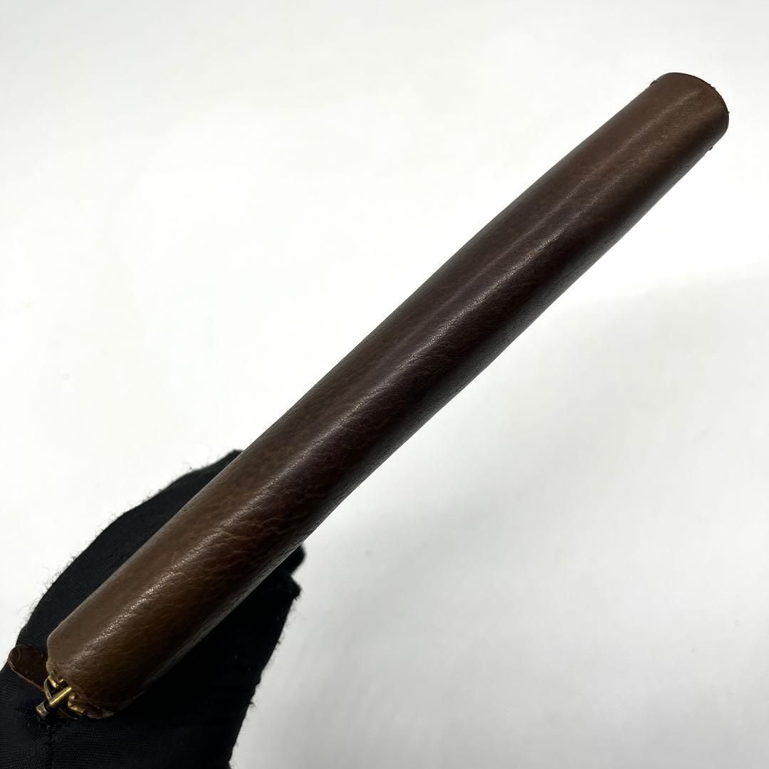BROWN BROWN 本革 ラウンドファスナー 長財布 オリーブブラウン 3009