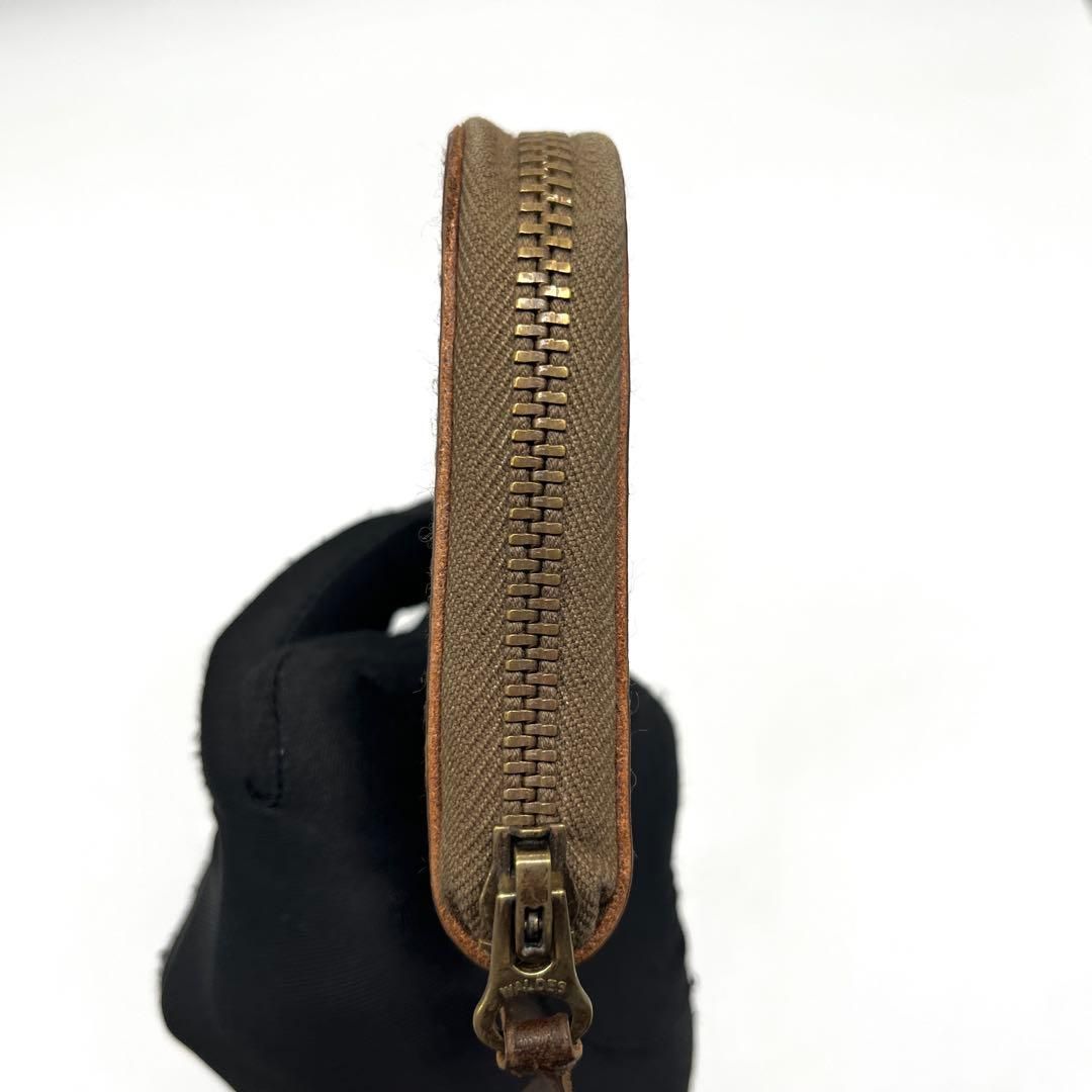 BROWN BROWN 本革 ラウンドファスナー 長財布 オリーブブラウン 3009