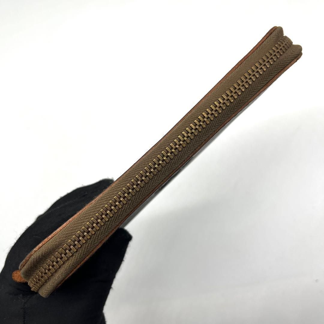 BROWN BROWN 本革 ラウンドファスナー 長財布 オリーブブラウン 3009