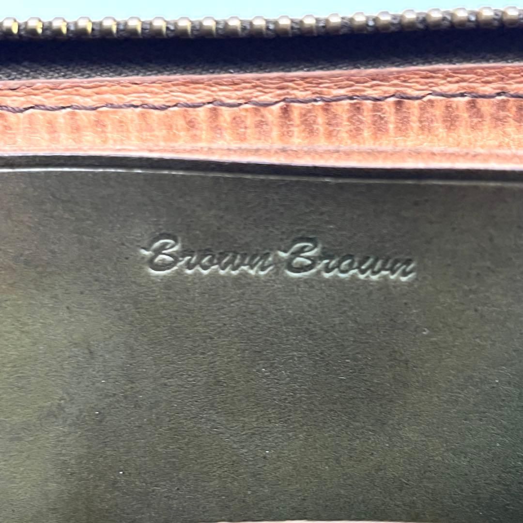 BROWN BROWN 本革 ラウンドファスナー 長財布 オリーブブラウン 3009
