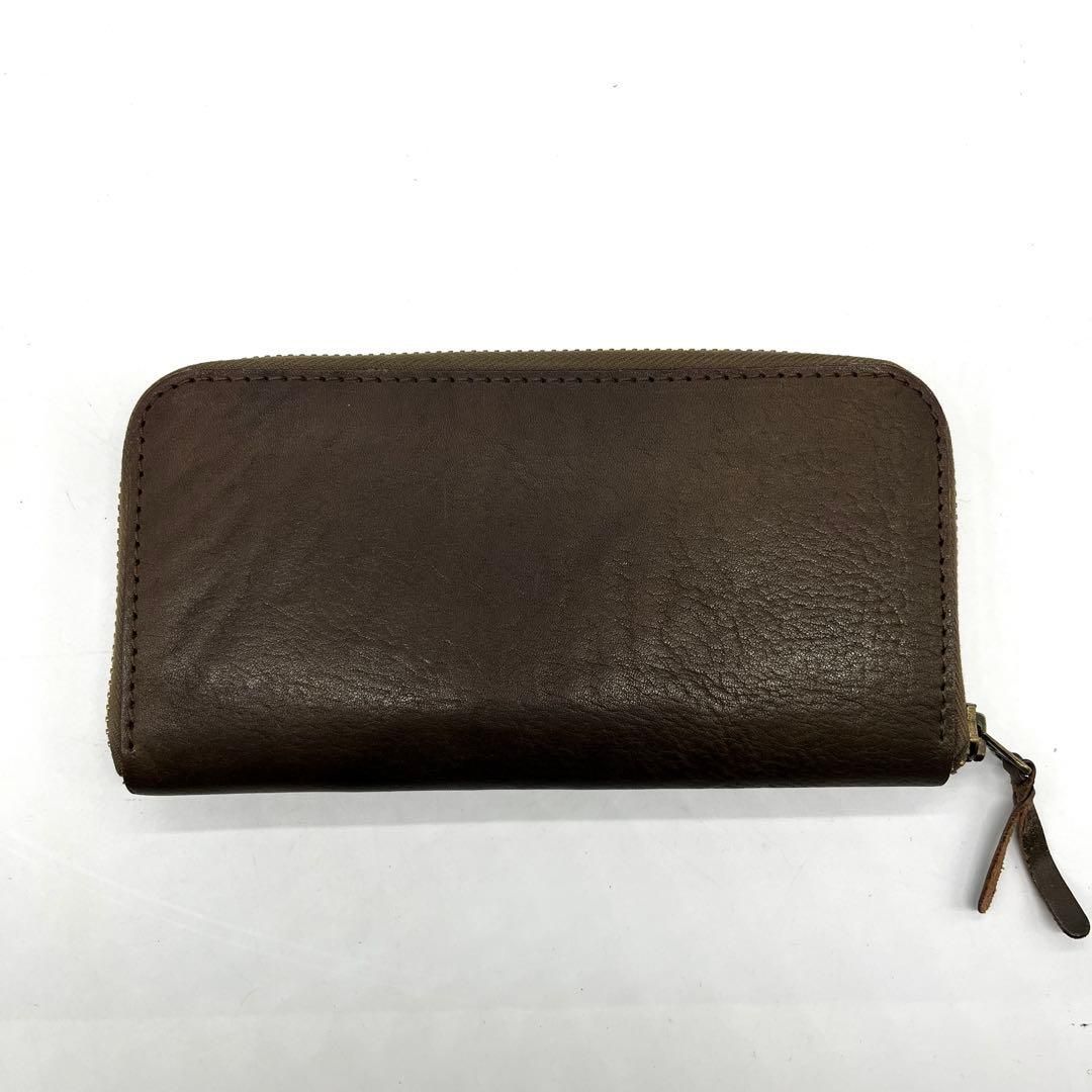 BROWN BROWN 本革 ラウンドファスナー 長財布 オリーブブラウン 3009